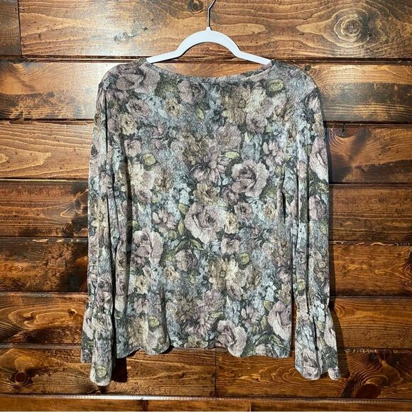 Dantelle Velour-Plush Floral Sweater W/ Bell Sleeves Women's Size Medium - Picture 2 of 10